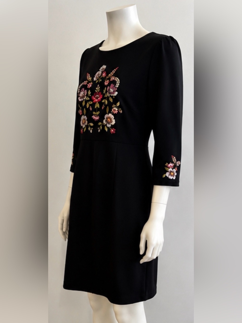 LOFT Black Long Sleeve Sheath Dress with Floral Embroidery - Picture 5 of 9